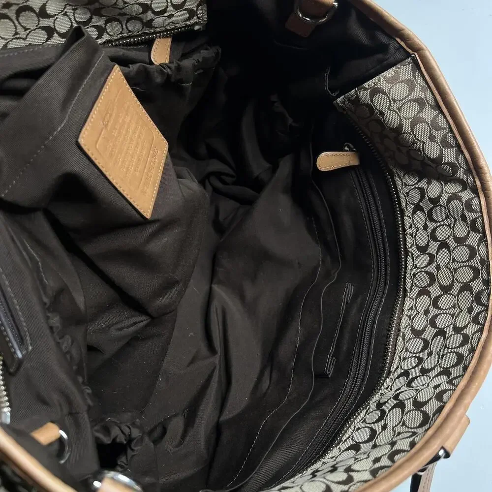 Coach Tote Bag Womens Large‎ Brown Signature Jacquard Leather Shoulder Stripe
